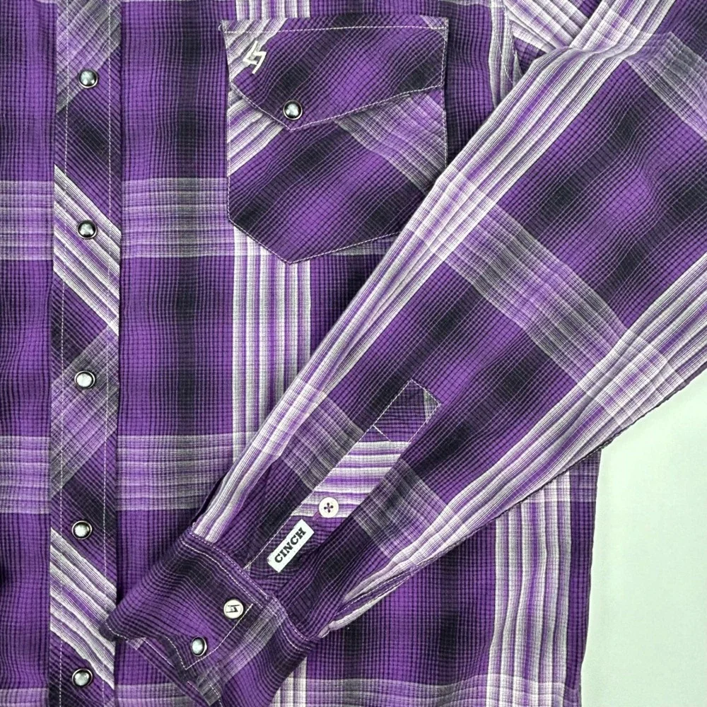 Garth Brooks Sevens by Cinch Mens XL Purple Plaid Western Snap Long Sleeve Shirt - Picture 6 of 11